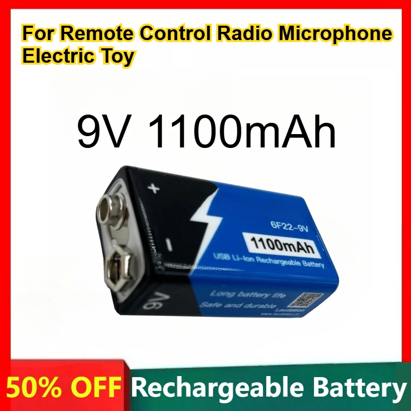 

9V 1100mAh Lithium Battery for Remote Control Radio Microphone Electric Toy TYPE-C Interface Rechargeable Battery