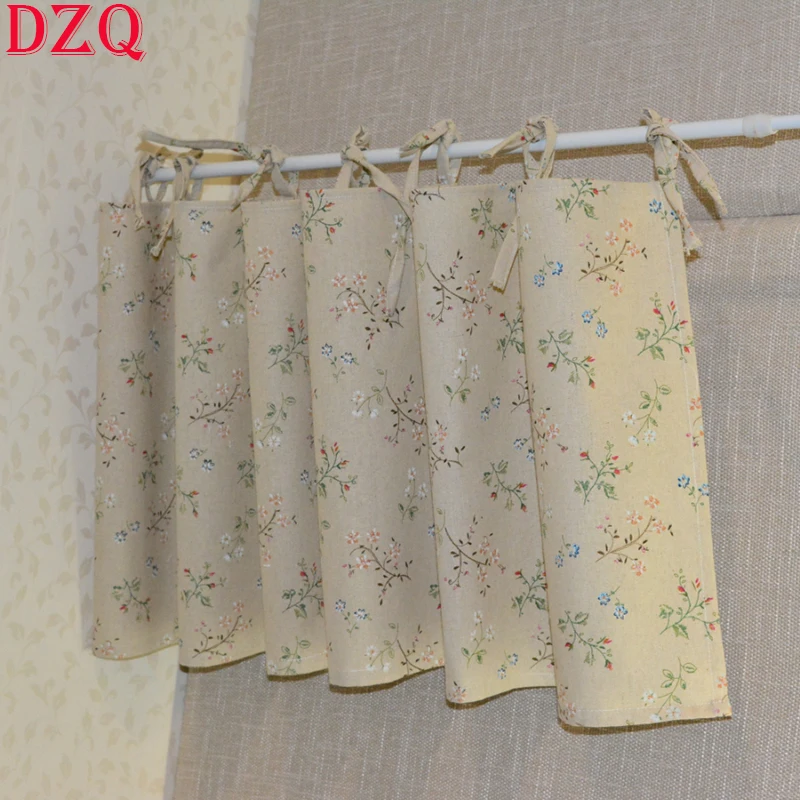 

Korea Sweet Beige Linen Leaves Tab Top Short Curtains Living Room Rural Cotton Half Curtains Cloth Kitchen Valance #A242