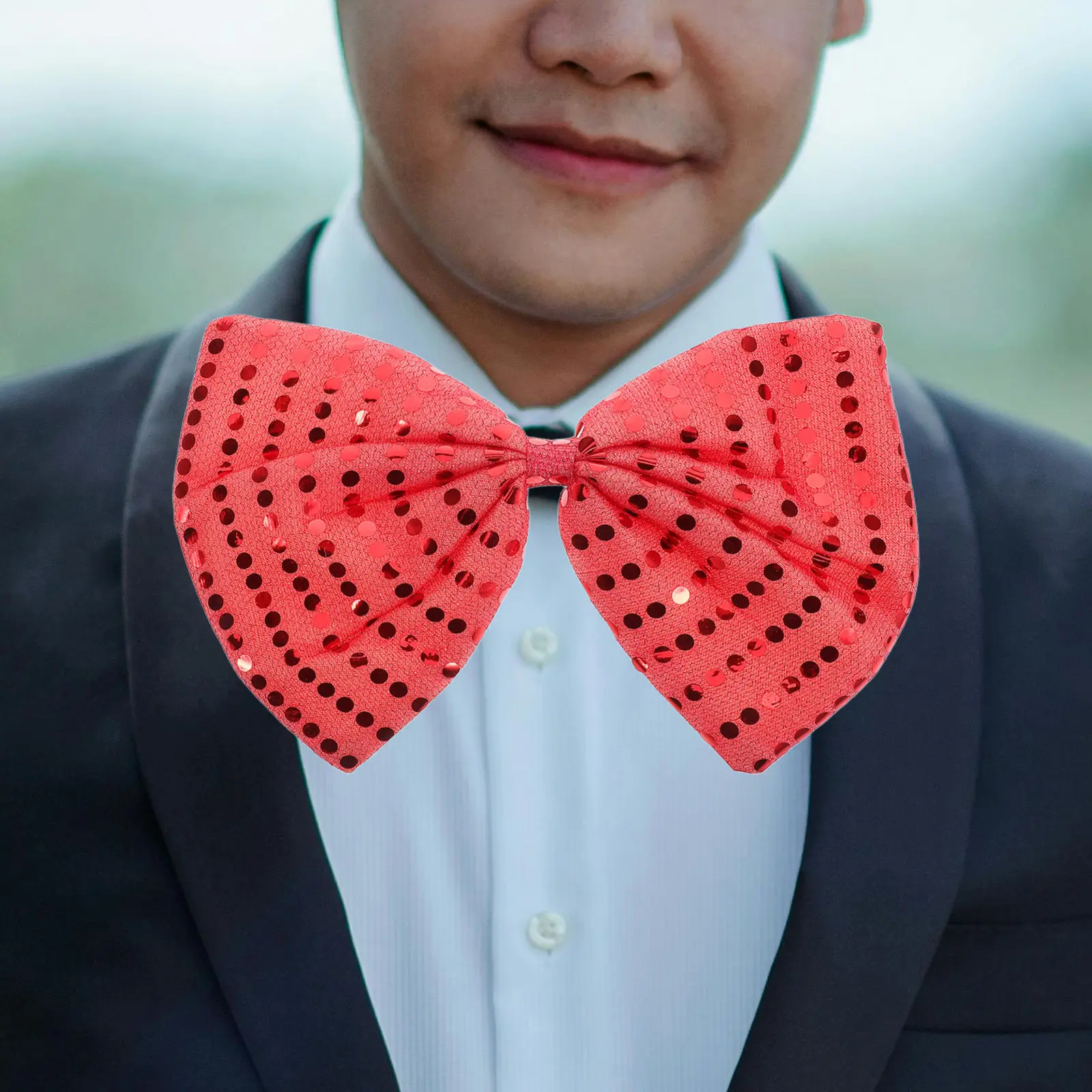

Oversized Red Glitter Sequin Bow Tie Pre Tied Masquerade Accessory Carnival Theatrical Performance Costume Bow for Men Holiday