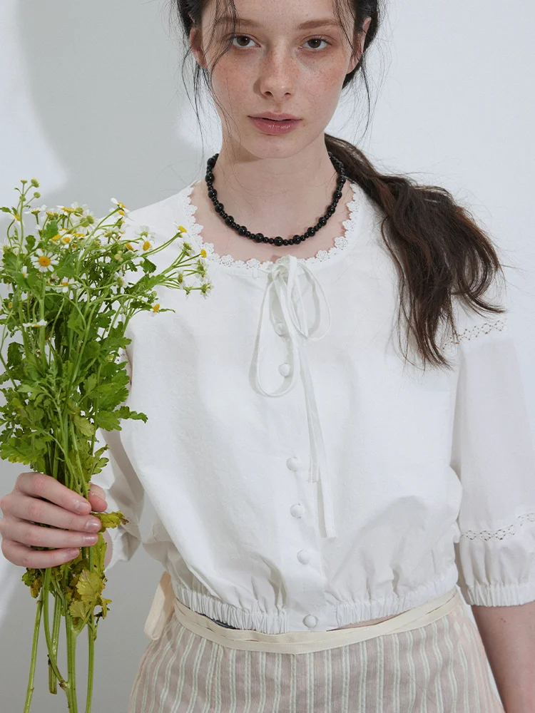 

Lofi Choose Women's Summer New Loose Slimming Five-Quarter Sve irt Floral Trim Design Comfortable Fit Casual Top