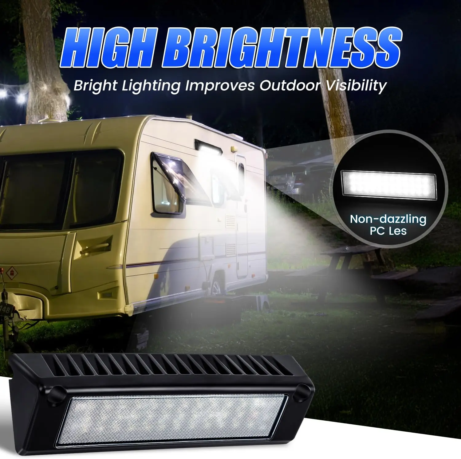 Light 12V LED Camper Lights 12V Caravan Outdoor Lamp Motorhome 6000K White 2000LM IP67 Waterproof for RV Van Van Boat 1PC