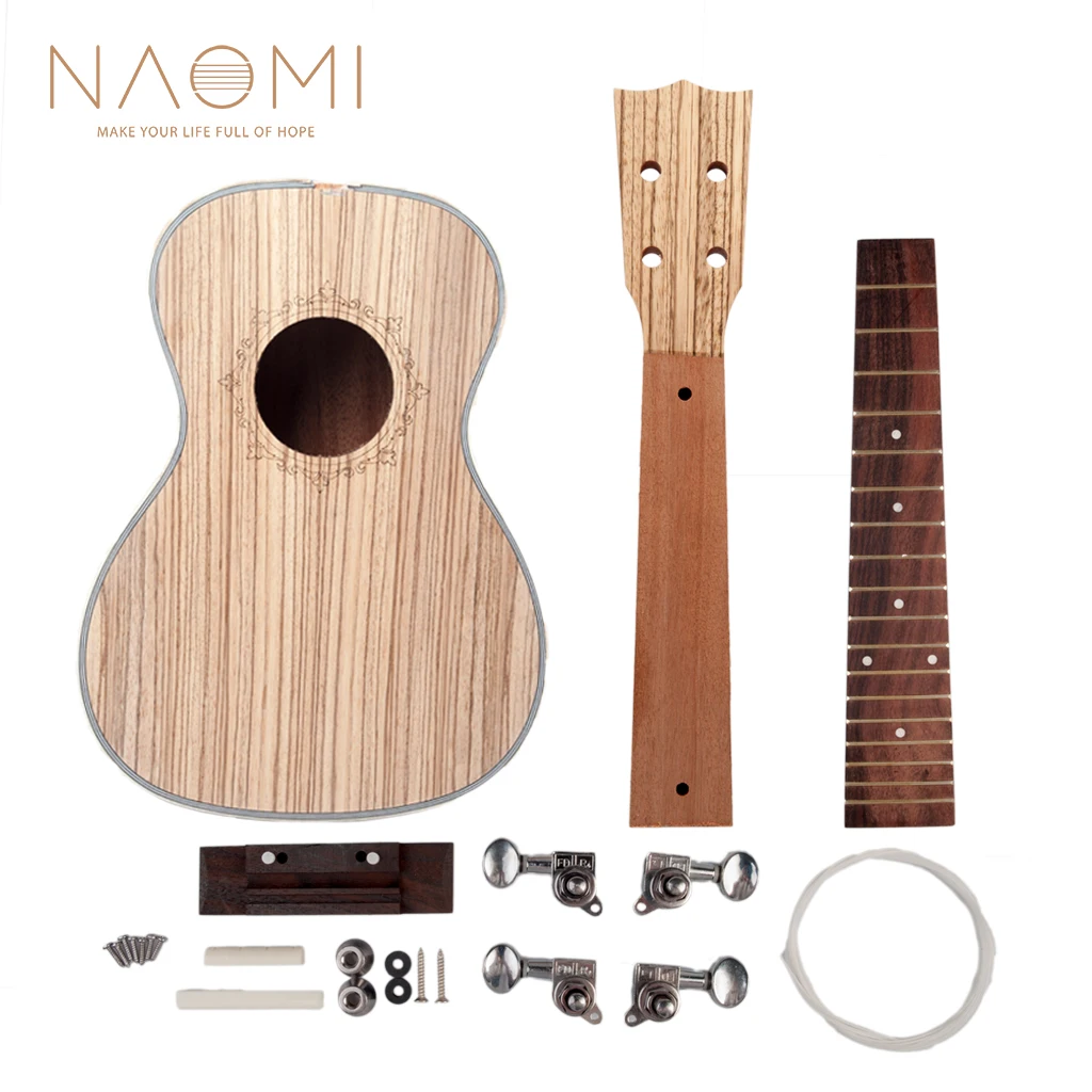 

NAOMI 23'' Ukulele DIY Ukulele Zebrawood Hawaii Guitar DIY Kit Sapele Wood Body Rosewood Fingerboard W/ Pegs String Bridge Nut