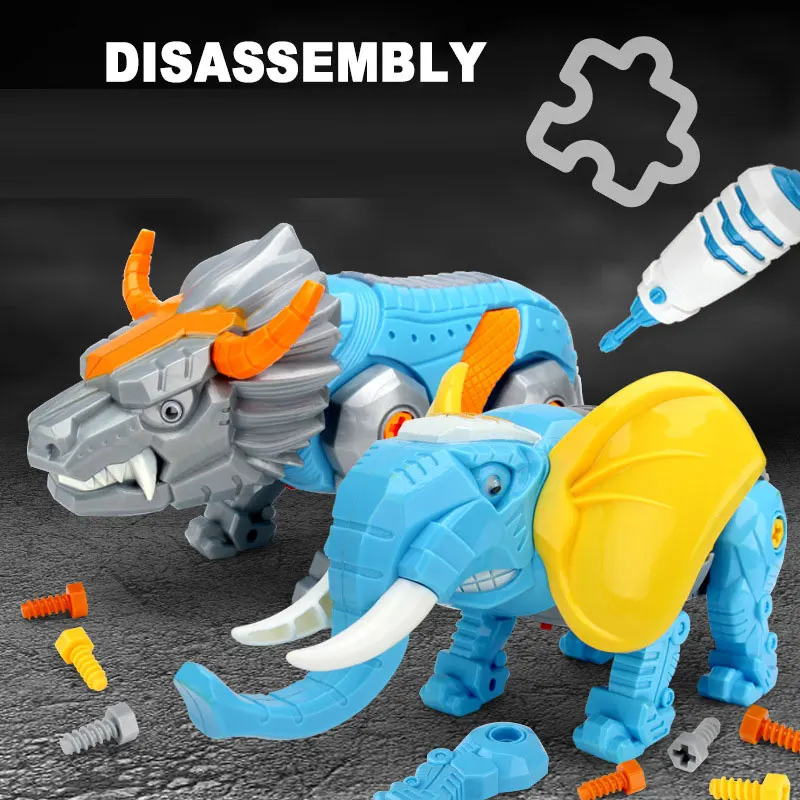 Electronic Elephant Robot Dinosaur Toys Walk With Light DIY Cute Animal Pet Funny Electric Bull Toy For Children Birthday Gift