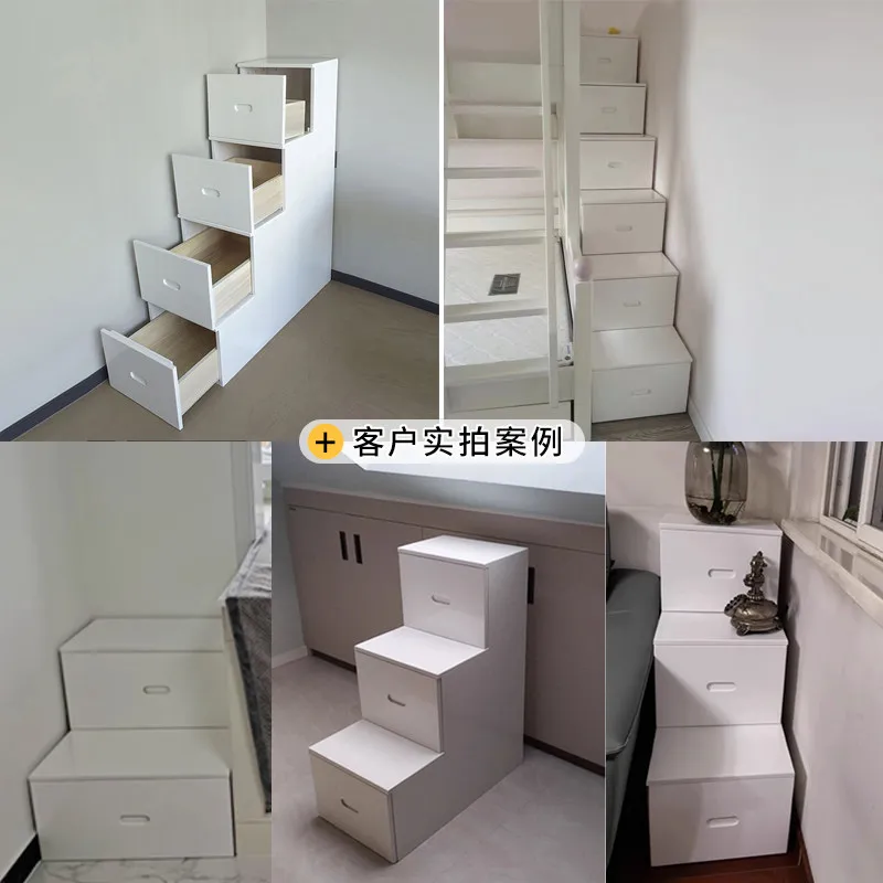 Solid wood staircase cabinet, household drawer cabinet, children's room ladder, staircase storage cabinet, upper