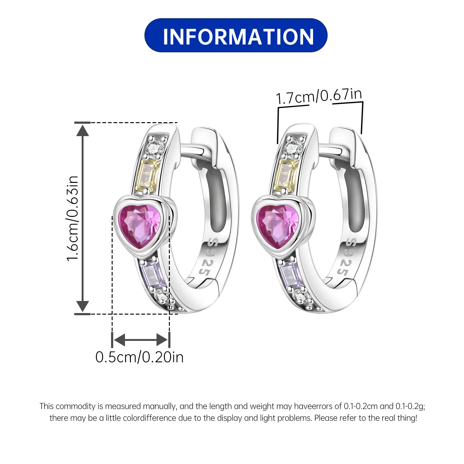 Orstarry S925 Sterling Silver Simple Pink Love Zircon Earrings Hoop Earrings Women Jewelry Original Party Anniversary Gift view 6