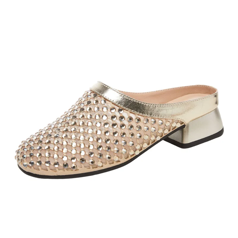 

All Match Breathable Comfortable Round Head Hollow Hole Shoes Women Slippers 2026 Summer Casual Knit Leather Mules for Mom Work