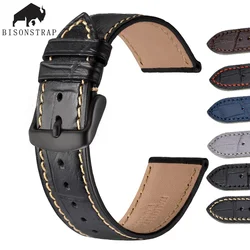 BISONSTRAP New Watchbands Alligator Embossed Cowhide Leather Watch Strap 14mm 18mm 19mm 20mm 21mm 22mm Accessories Wristband