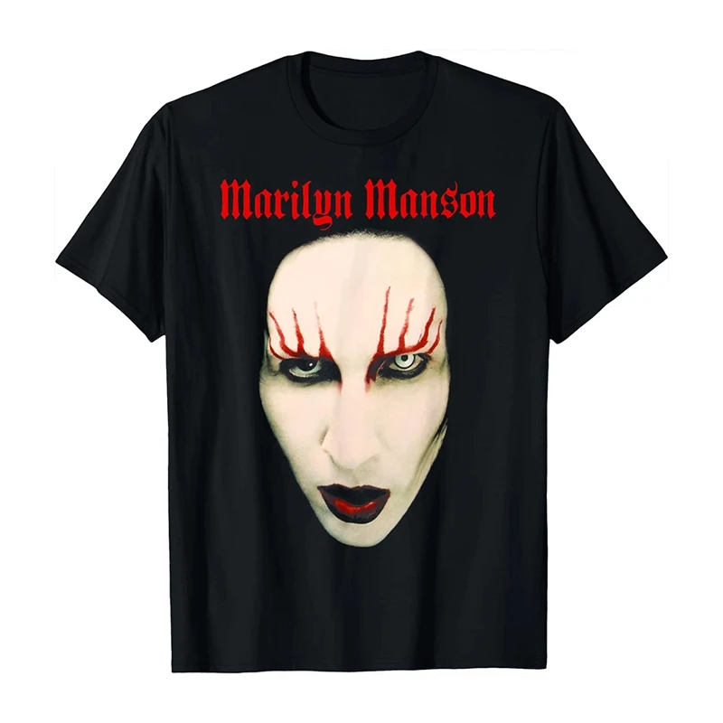2025 جديد مارلين مانسون روك الأمريكية الرجعية موضة عادية عالية الجودة الرجال والنساء القطن Crewneck تي شيرت الصيف #5