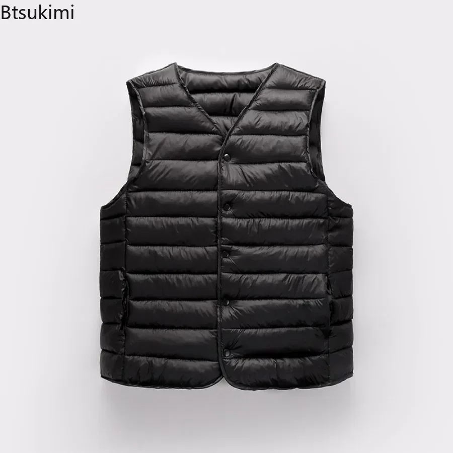 New 2025 Lightweight Down Cotton Vest for Men Autumn Winter Sleeveless V-neck Vest Jacket Male Warm Inner Wear Casual Waistcoat