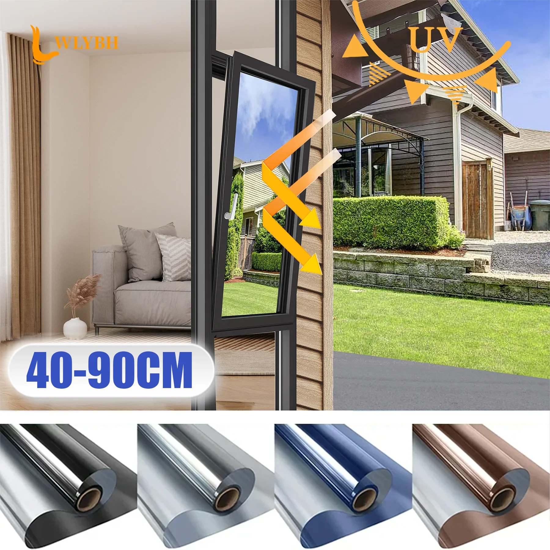 40-90CM House Window Privacy Tint Film Anti Look Glass Foil Daytime One Way Mirror Stickers House UV Vinyl Screen Films Rolls