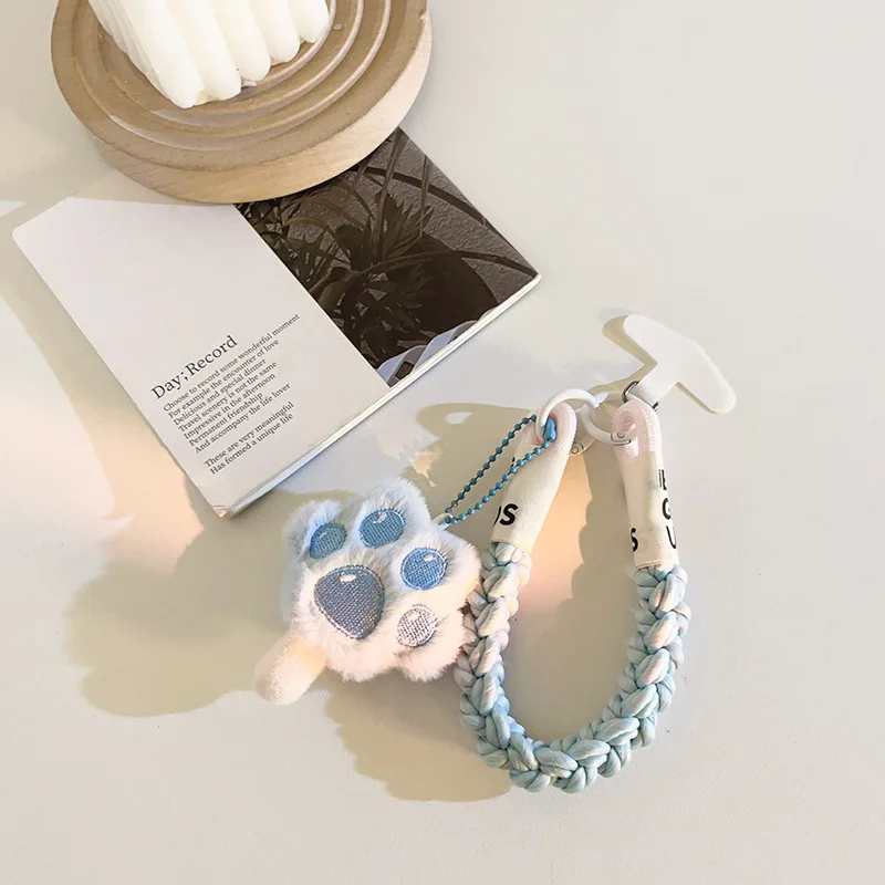 

Милый мультяшный брелок для телефона для студенток, синий цвет, котенок, лапа, короткая подвеска для камеры, брелок с милым котом, ремешок для телефона на запястье