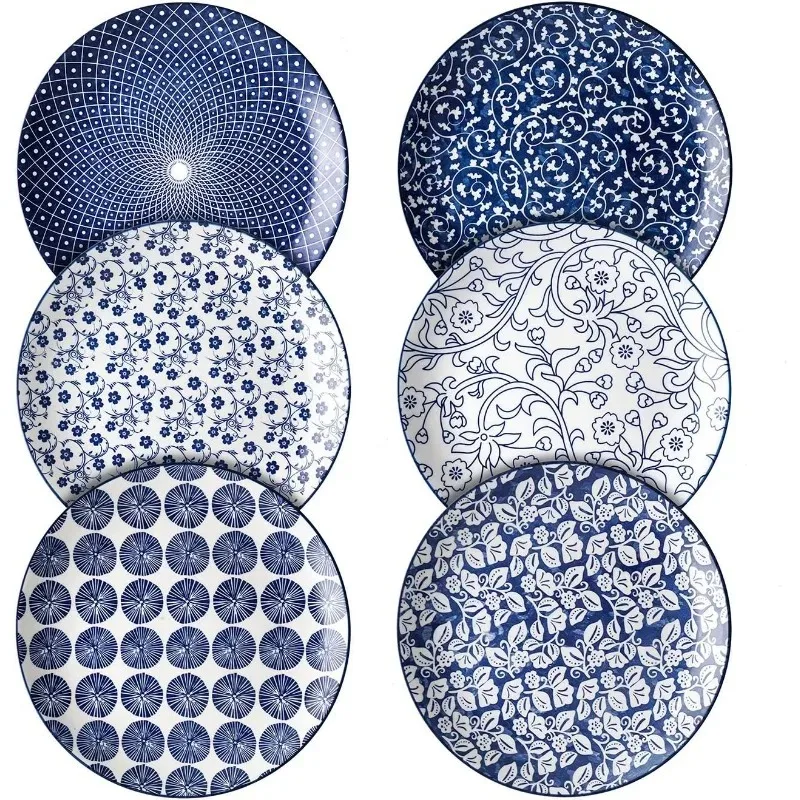 10 inch Porcelain Dinner Plates, Large Size Serving Plate for Salad, Pancakes, Steak, Set of 6,