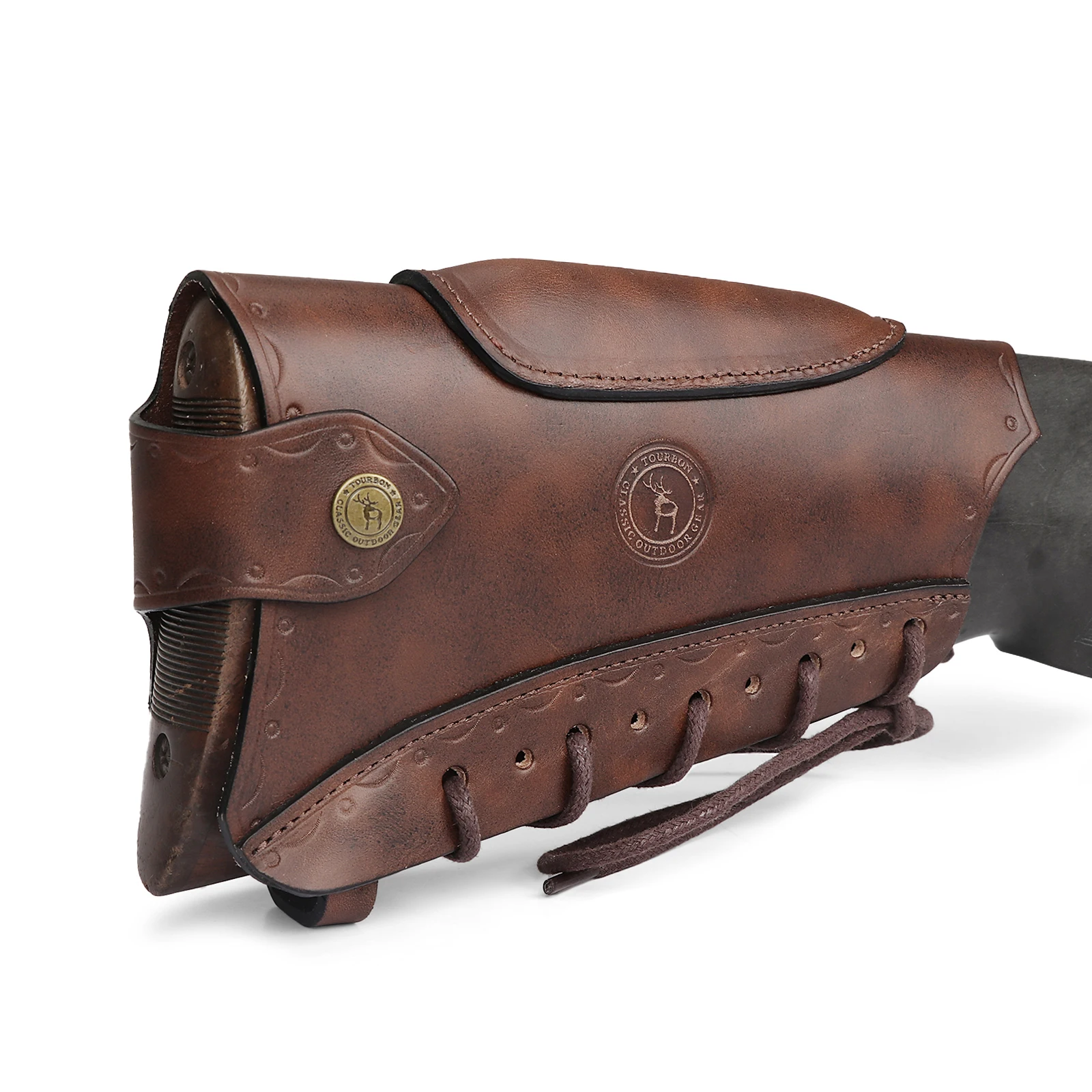 

Винтажный кожаный чехол для пистолета Tourbon, подставка для винтовки, подставка для щек, подставка для веревки, регулируемые коричневые охотничьи аксессуары