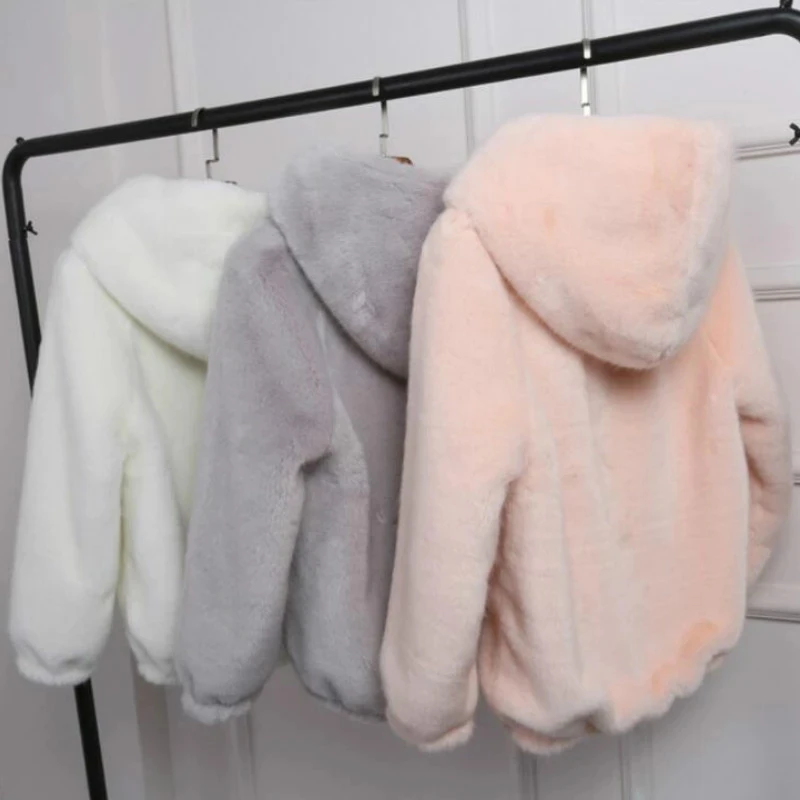 Women\'s Winter Coat Female Mink Cashmere Warm Jacket Loose Plush Hooded Thick Coat Teddy Jacket Rabbit Imitation Fur Outcoat