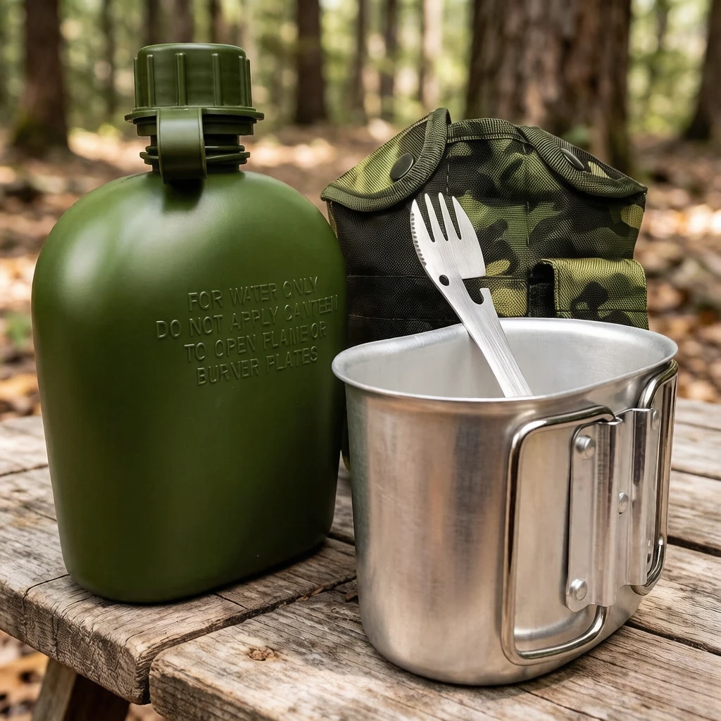 Camo Tactical Water Bottle Set, Outdoor Camping Hiking Canteen Kit, Multifunctional Military Survival Gear Scratch-Proof Durable