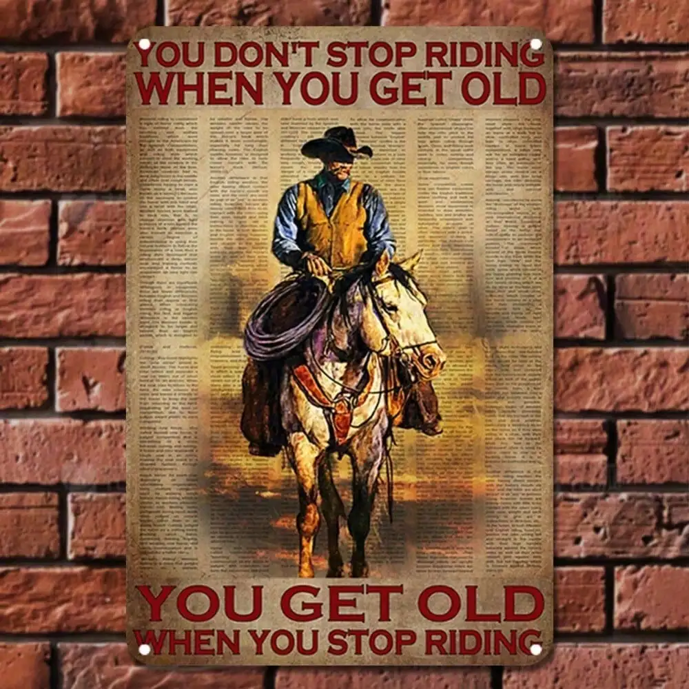 Vintage Metal Cowboy Wall Art 20x30 cm, Retro Western Iron Painting, Rustic Home Decor for Living Room Bedroom Office