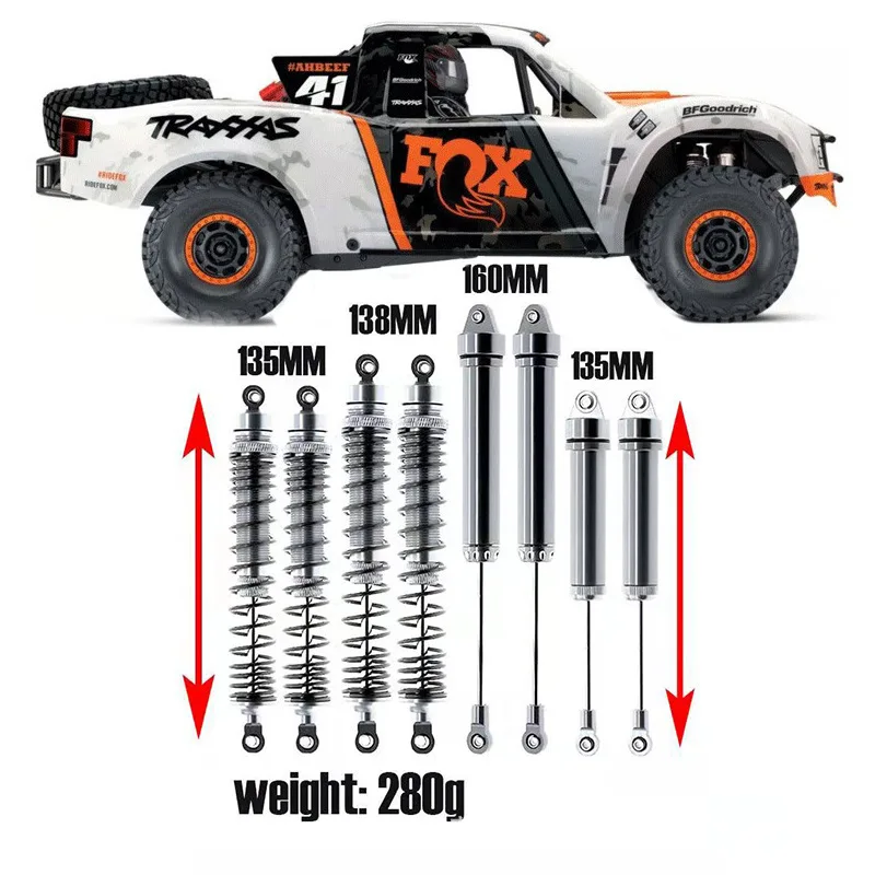 8 pcs Trxs 1/7 UDR Metal Front Rear Shock Absorber 8460 8450 For 1/7 RC Car Trxs Unlimited Desert Racer Upgrade Accessories