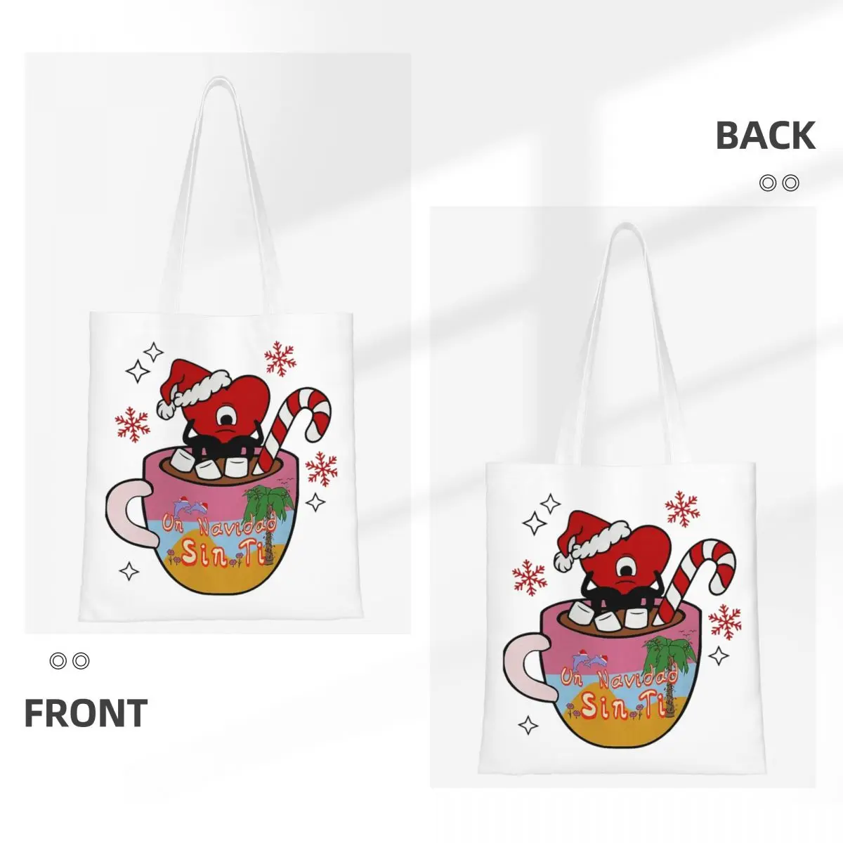 الفن باد باني عيد ميلاد سعيد قماش حمل حقيبة يد أكياس البقالة أكياس المتسوق قابلة لإعادة الاستخدام للنساء #5