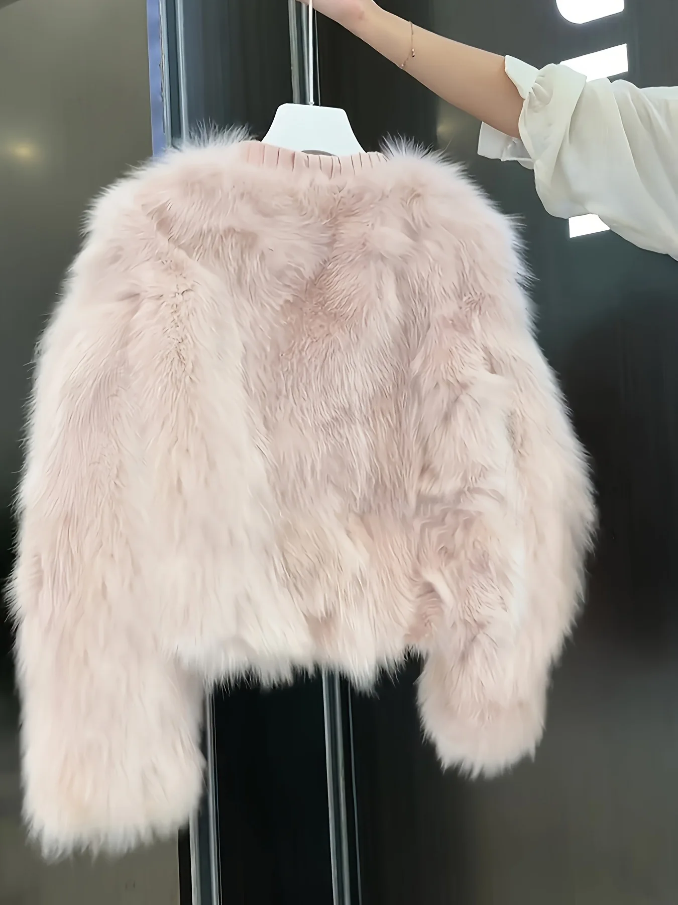 Women Faux Fur Cropped Coat Bow Decor Long Sleeve Faux Fox Fur Jacket Pocket Design Sweet Warm Outerwear for Autumn Winter