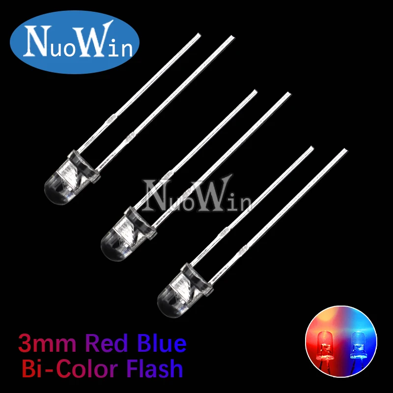 50 pz/lotto 3MM Flash rosso blu bicolore diodo emettitore di luce automatico lampeggiante LED controllo diodo lampeggiante fai da te