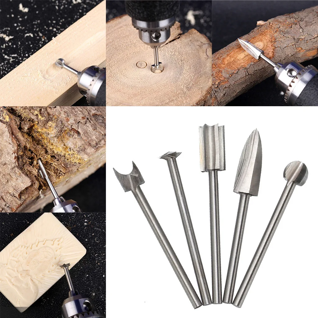 5-piece steel rotary file woodworking DIY root carving electric grinder grinding head carving milling cutter