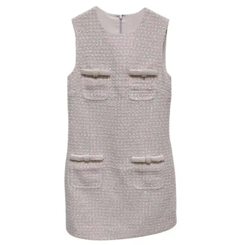 

Luxury 2 Piece Tweed Sets Women Coats 2025 Spring Summer Pearls Bodycon Short Dresses Party Vestidos Pink Long Sleeve Jackets
