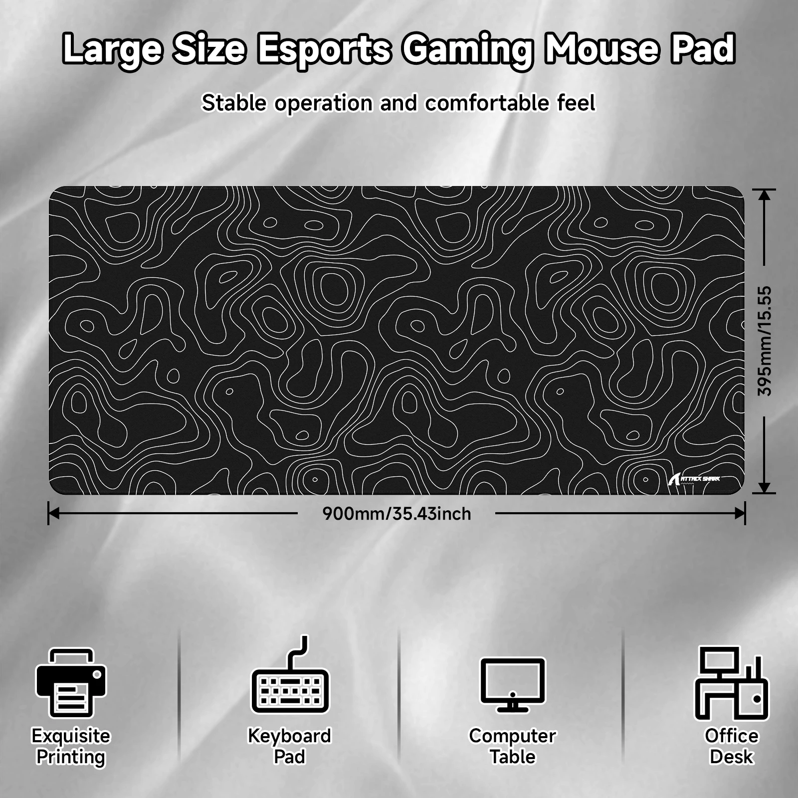 ATTACK SHARK CM02PRO Large Gaming Mouse Pad, Water Resistant Coating Large Mouse Mat, Fine Sand-Like Texture Surface view 2