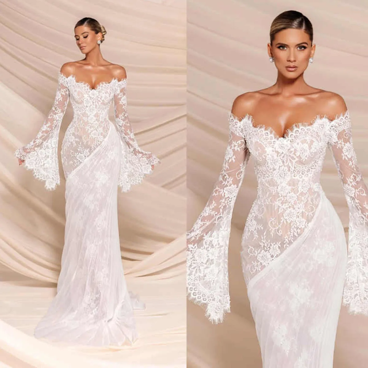 

Mermaid Wedding Dresses For Girls Applique Open Back Of Shoulder Wedding Gowns 3D Flowers Bridal Paty Dresses Customized