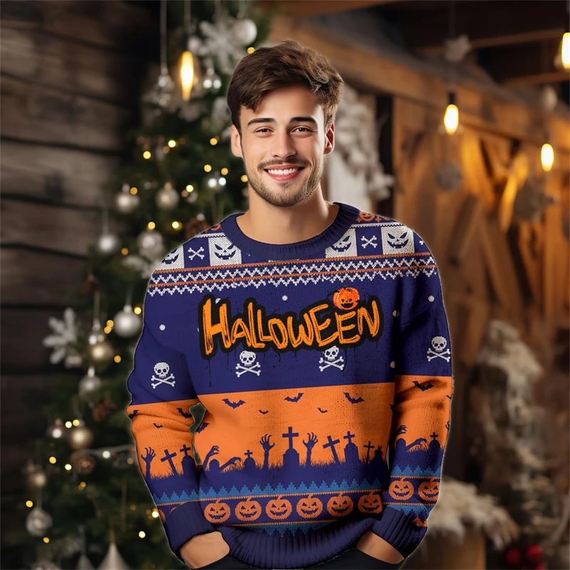2026 جديد هالوين البلوزات القبيحة للرجال موضة الخريف مخيف Crewneck ثلاثية الأبعاد مطبوعة بلوزات فضفاضة تنفس المرأة البلوز