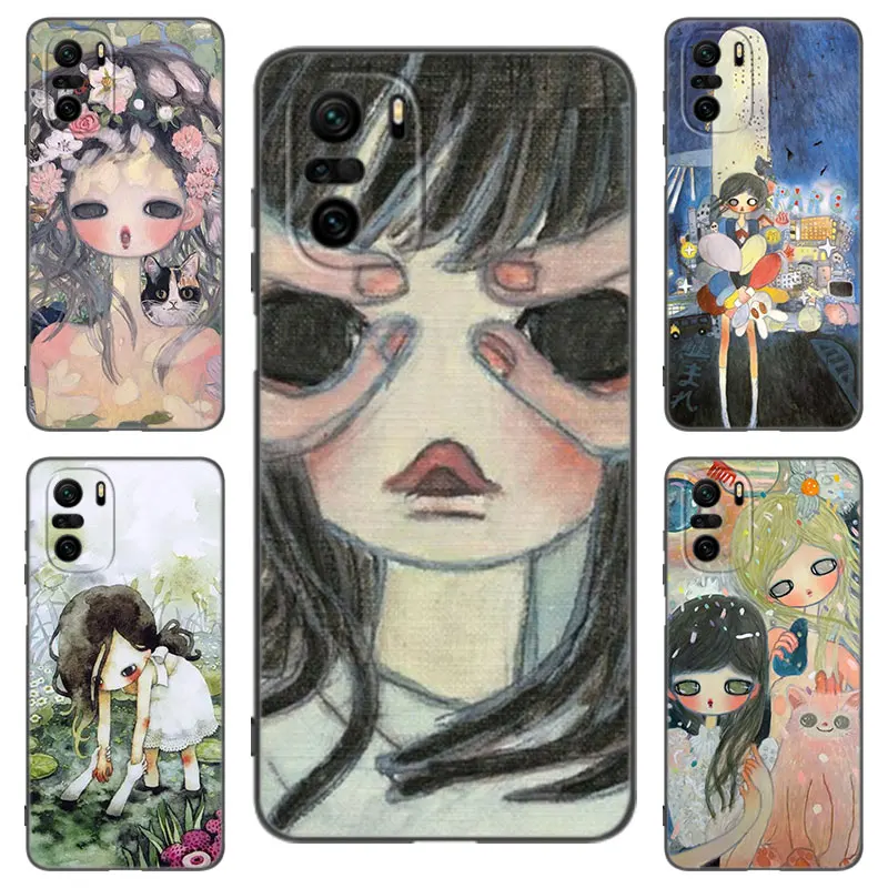 Aya Takano Art Black Silicone Phone Case For Xiaomi POCO X3 X4 NFC F4 GT F5 F6 M4 M6 X5 X6 NEO Pro 5G M5