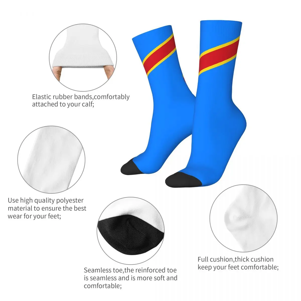 Hip-hop Flag Of Congo Kinshasa Zaire Skateboard Socks Polyester Crew Socks for Unisex Non-slip