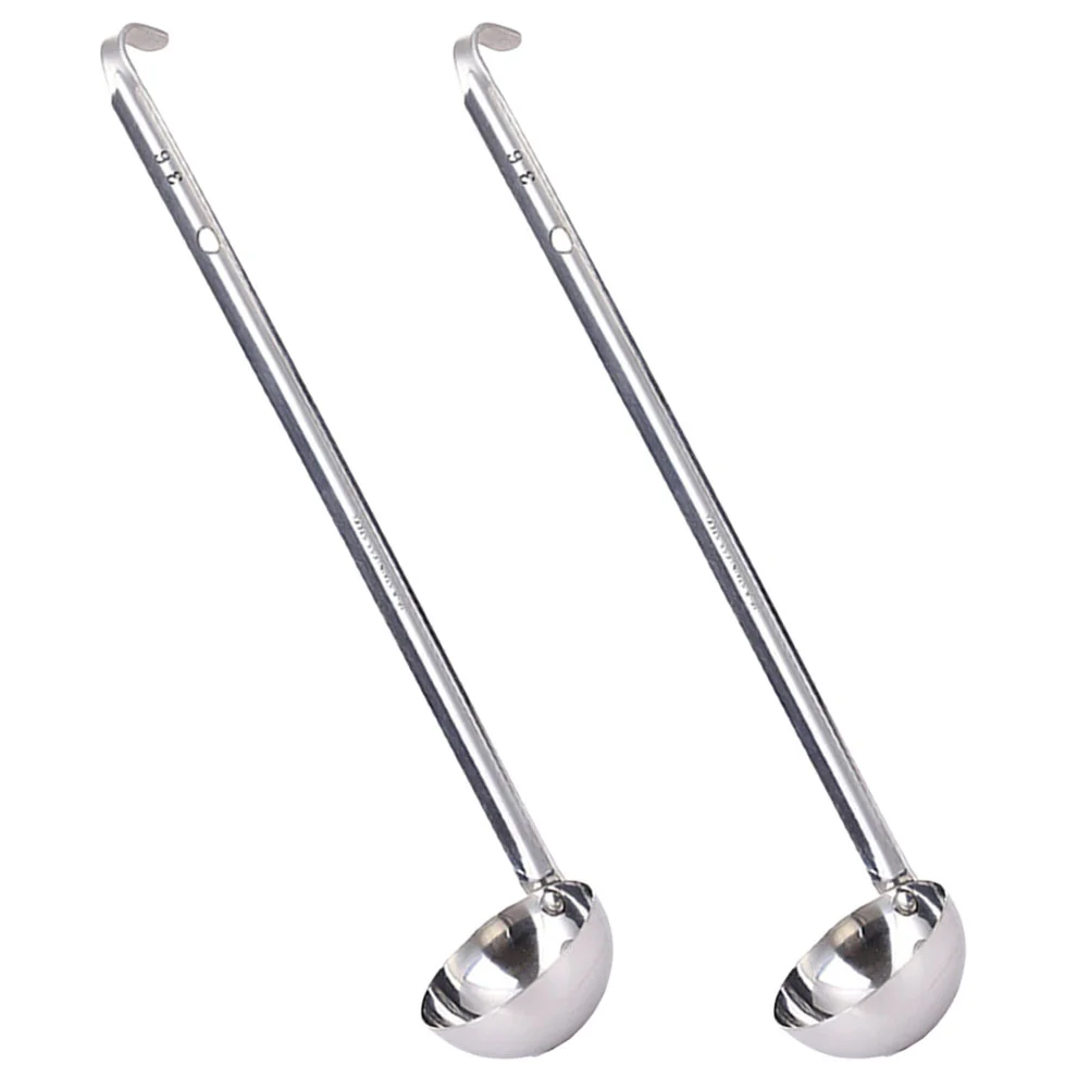 2 Pcs Spoons Hooked Ladle Restaurant Serving Utensils Tablespoon Soup Stainless Steel Metal