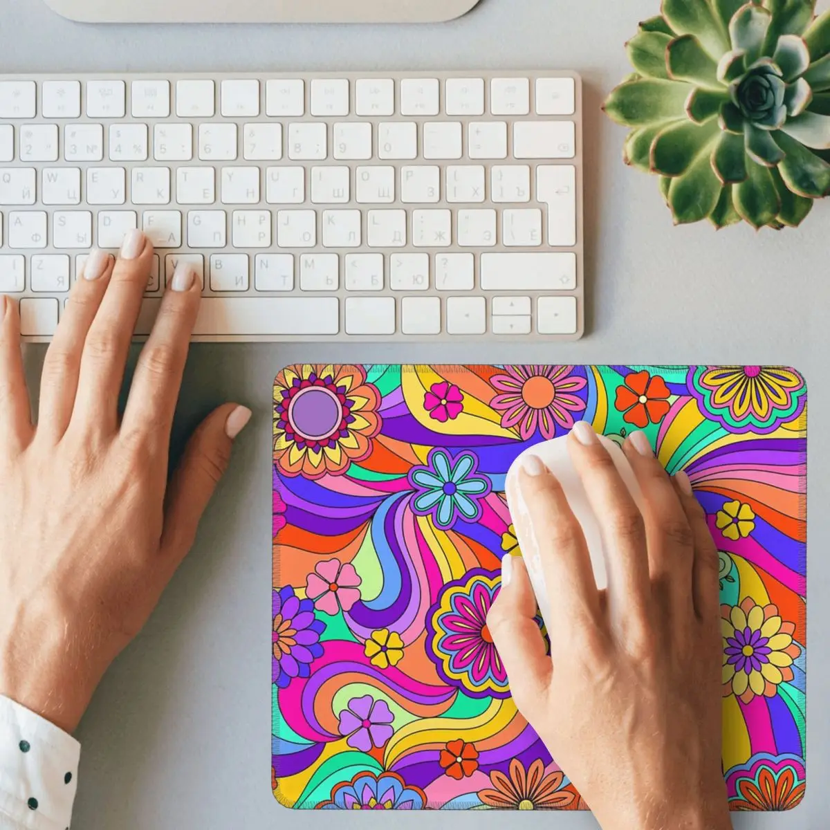 Groovy Psychedelic Flower Power Mouse Pad Computer Keyboard Mouse Mat Gaming PC Laptop Desk Mat Office Accessories Table Mats