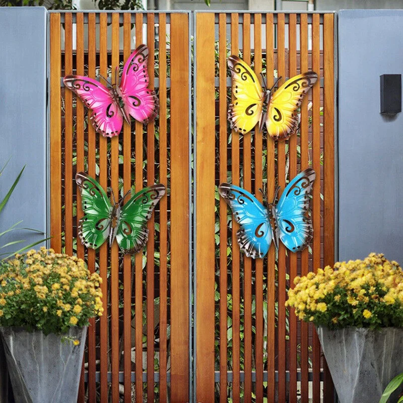 3D Metal Butterfly Yard Decor Hollow Out Butterfly Garden Large Decorative Colorful 5Piece