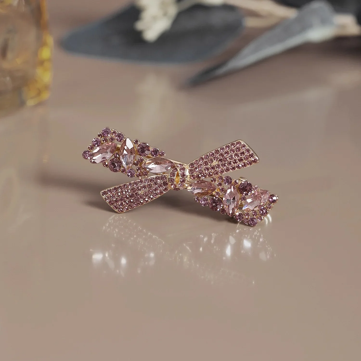 High-end Lila Kristall Strass Bogen Haarnadel Süße frauen Pony Seite Clip Haar Clip Exquisite Koreanische Stil Haar zubehör