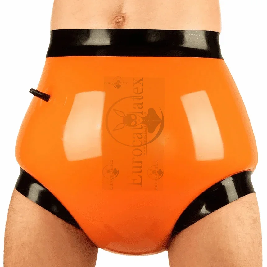 

Orange And Black Inflatable Sexy Latex Briefs Mid Waist Rubber Shorts Diapers Covers Nozzle Underpants Underwear Pants DK-0255