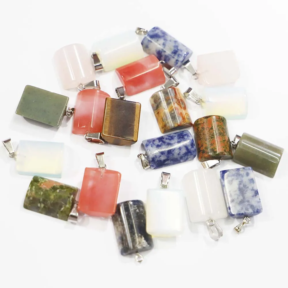 Natural Stone Semi Cylindrical Pendants Precious Crystal Agate Necklaces Reiki Charms Jewelry Making Accessories Wholesale 30Pcs
