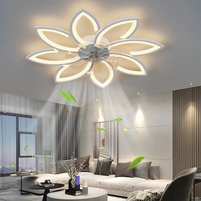 New Flower LED Ceiling Fan Lamp With Remote Control Adjustable Speed Dimmable Shaking Head Ceiling Light For Living Room Bedroom