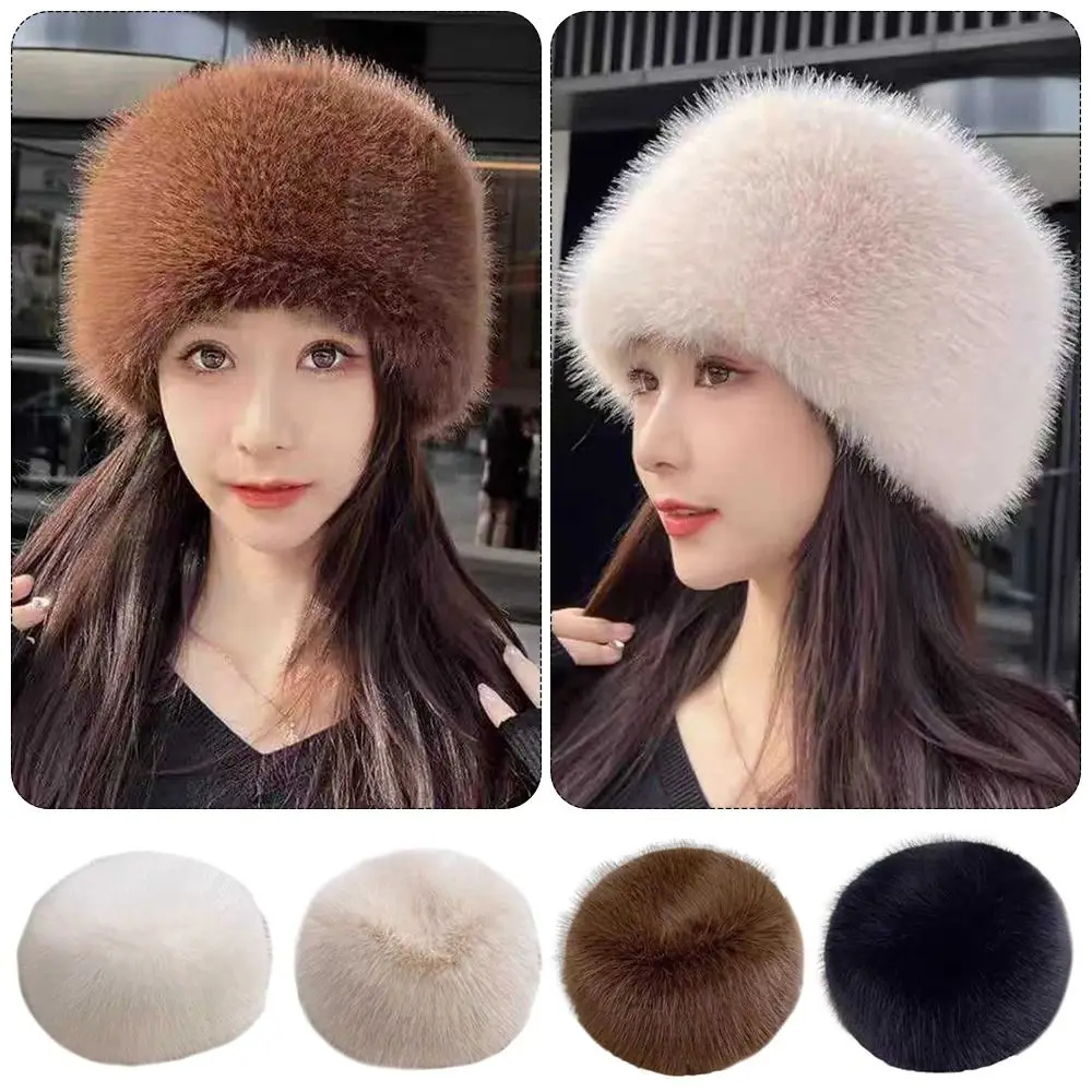 Smooth Mongolian Fluffy Hat Round Top Fluffy Texture Warm Bucket Hat Thickened Fur Ear Protection Fox Fur Hat Fashion Wear