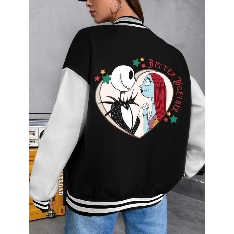 

Куртка-пилот в форме сердца Джека и Салли, женская куртка на осень и зиму, новая повседневная модная уличная одежда унисекс