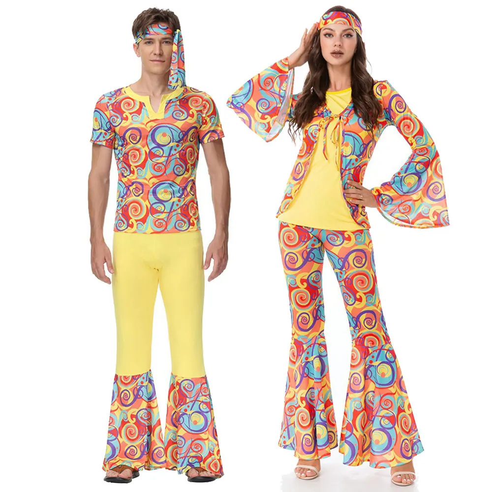 

Halloween Men's and Women's 70s Retro Disco Costumes Cosplay Party Stage Show Costumes Hip Hop Disco Costumes