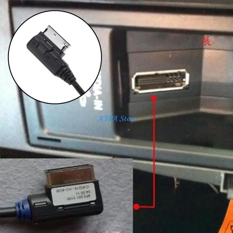 

U13C Adjustable 3.5mm Car Automobile Sound Cable AUX Adapter Cord Compatible for AMI Vehicles 1M PVC Cord Accessory