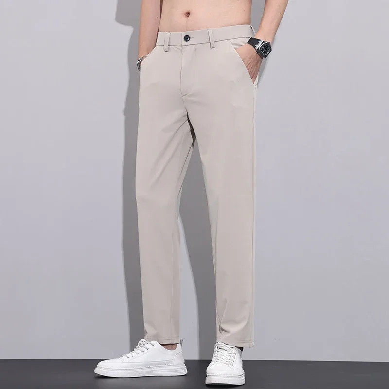 

Men's Casual Ninth Ankle Pants Summer Thin Ice Silk Youth Sports Pants Men Loose Summer Ultra-thin Summer Straight Trousers