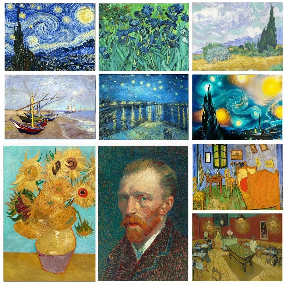 5D Diamantmalerei Van Gogh Sternennacht Berühmtes Kunstbild-Set für Stickerei Kreuzstich Heimdekoration Geschenke