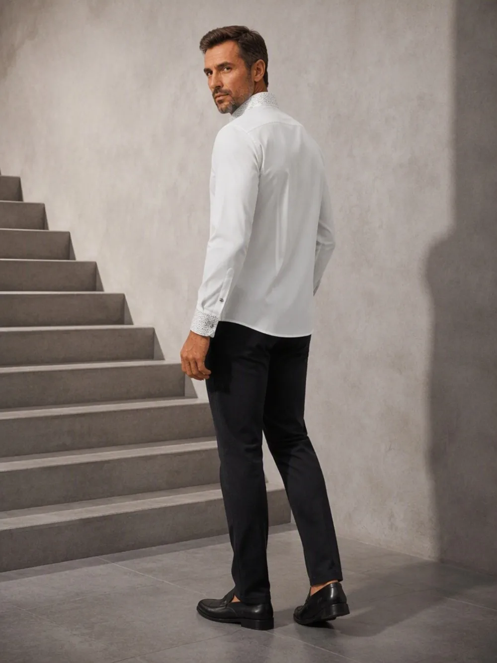 Men's Casual Business Blouse Fashion Luxury Rhinestone Single Breasted Long Sleeve Slim Fit Shirt Top For Party Formal Work