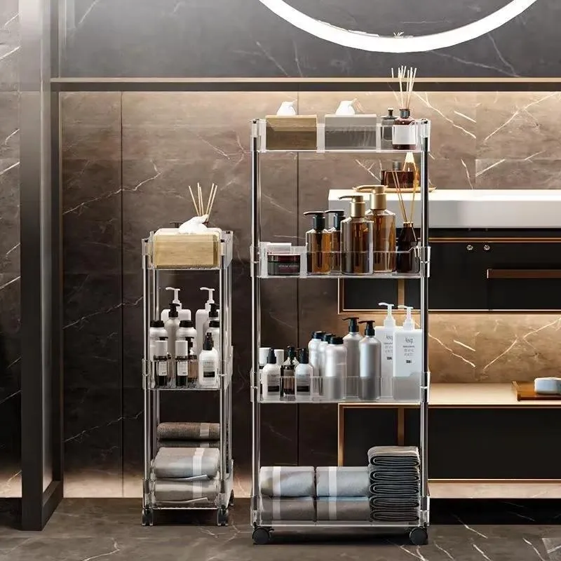 Bathroom Storage New Floor-To-Ceiling Shelving Cart Multi-Functional Desktop Shelving Kitchen Bathroom Transparent Shelving