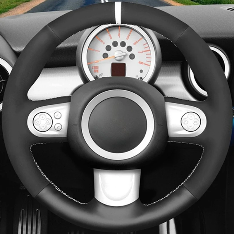 Black Suede Leather Car Steering Wheel Cover For Mini Hatchback/Mini R56/R57) Clubman Clubvan Coupe 3-Spoke Car Accessories