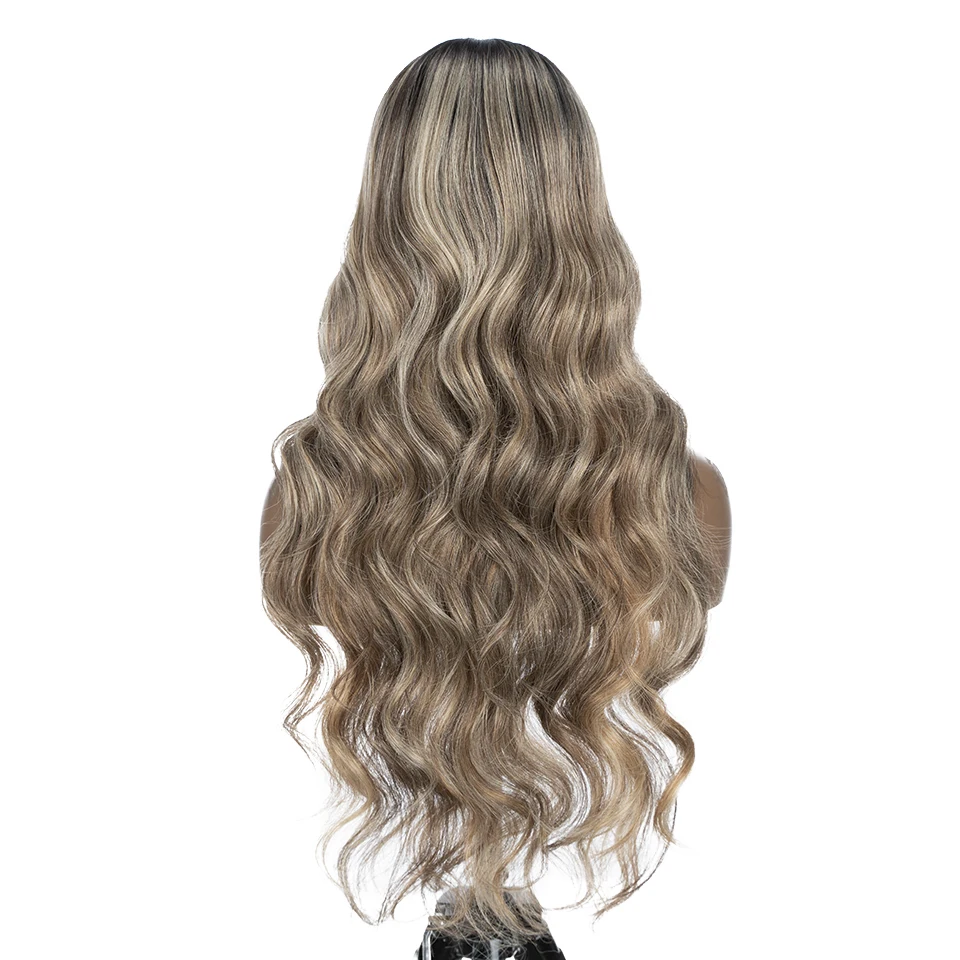 FASHION IDOL Deep Wave Synthetic Wigs For Black Women Ombre Blonde 28 Inch Heat Resistant Fiber Water Wavy Lace Wig Cosplay Wigs