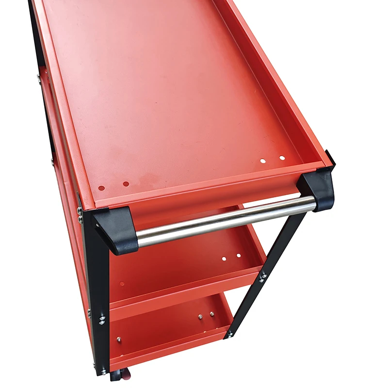 LEADLOONG مقعد إصلاح السيارات 3 طبقات عربة أدوات دوارة، سعة 330 رطل، أحمر، 3 أرفف عربة أدوات فولاذية للمرآب، ورشة عمل