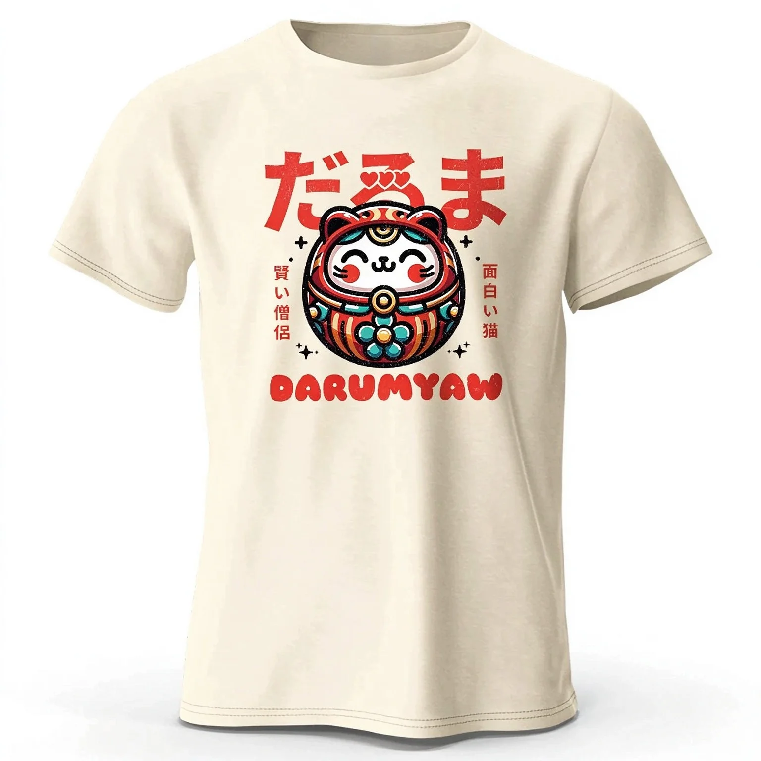 2026 Shaped Daruma Cute Printed Men's T-Shirt Cotton Oversized Lucky Charm Graphic Tees for Women Tops Tees Streetwear